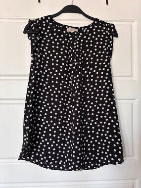 LOFT Flutter Sleeve Black & White Polk Dot Top